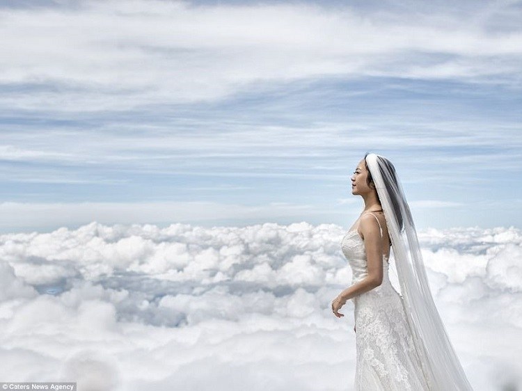 the bride looks floating in the air